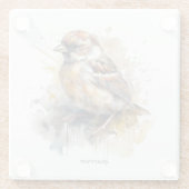 かわいい小さなスズメの水色 ガラスコースター (裏面)