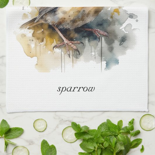 かわいい小さなスズメの水色 キッチンタオル (折り畳み)