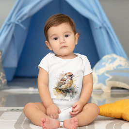 かわいい小さなスズメの水色 ベビーボディスーツ