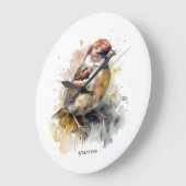 かわいい小さなスズメの水色 ラージ壁時計 (傾斜)