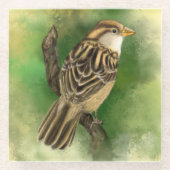 かわいい小さなスズメの美し絵画い芸術  ガラスコースター (正面)