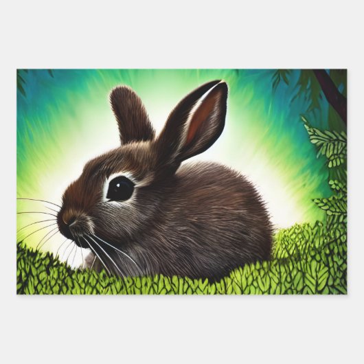 かわいい小さなストーリーブックバニー ラッピングペーパーシート (正面)