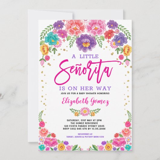かわいい小さなセノリタフェスタ花ベビーシャワー 招待状 (正面)