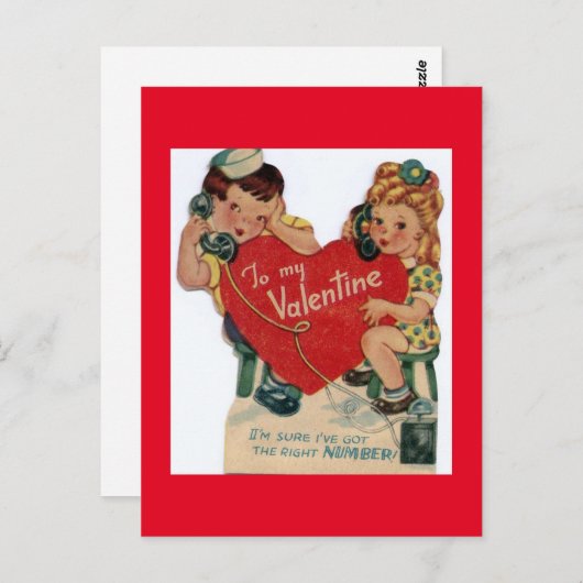 かわいい小さなセーラーと女の子バレンタイン ポストカード (正面/裏面)