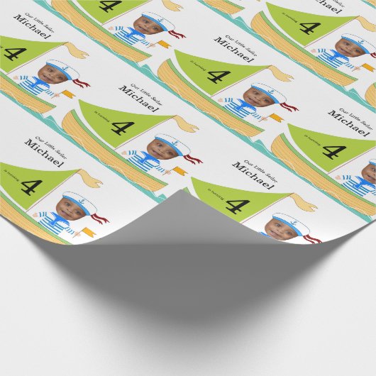 かわいい小さなセーラー航海のボーイズおもしろいファブ誕生日 ラッピングペーパー (角)