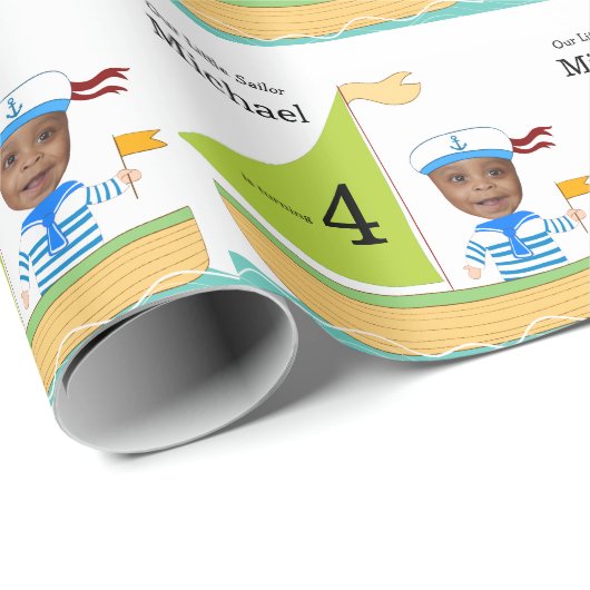 かわいい小さなセーラー航海のボーイズおもしろいファブ誕生日 ラッピングペーパー (ロールコーナー)