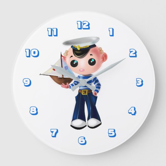 かわいい小さなセーラー ラージ壁時計 (正面)