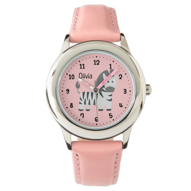 かわいい小さなゼブラパーソナライズされたの子ども 腕時計 (正面)