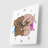 かわいい小さなツインベビーベアズ子供部屋チャイルドルーム スクエア壁時計 (傾斜)