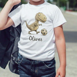 かわいい小さなティラノサウルス フットボール ベビーTシャツ