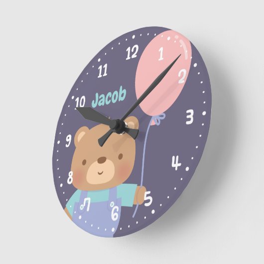 かわいい小さなテディベア風船付きベビー子供部屋 ラウンド壁時計 (傾斜)