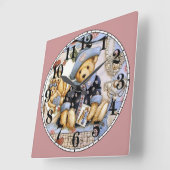 かわいい小さなテディベア スクエア壁時計 (傾斜)