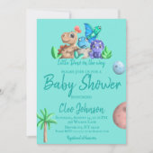 かわいい小さなディノが彼の道に赤ちゃんシャワー 招待状 (正面)