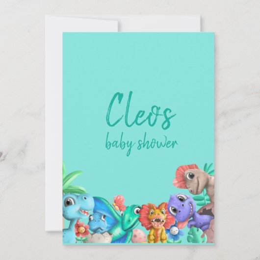 かわいい小さなディノが彼の道に赤ちゃんシャワー 招待状 (裏面)
