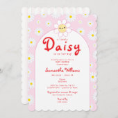 かわいい小さなデイジーモダンピンク赤い女の子の赤いシャワー 招待状 (正面/裏面)