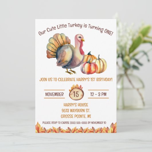 かわいい小さなトルコ，子供，子供たち，誕生日パーティー 招待状 (スタンド正面)