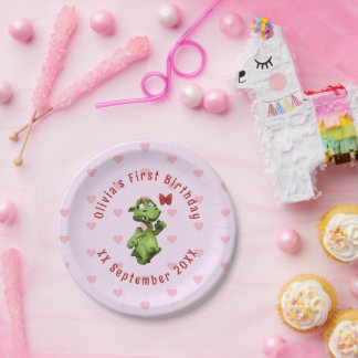 かわいい小さなドラゴンの初誕生日 ペーパープレート