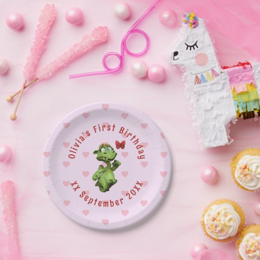 かわいい小さなドラゴンの初誕生日 ペーパープレート (パーティー)