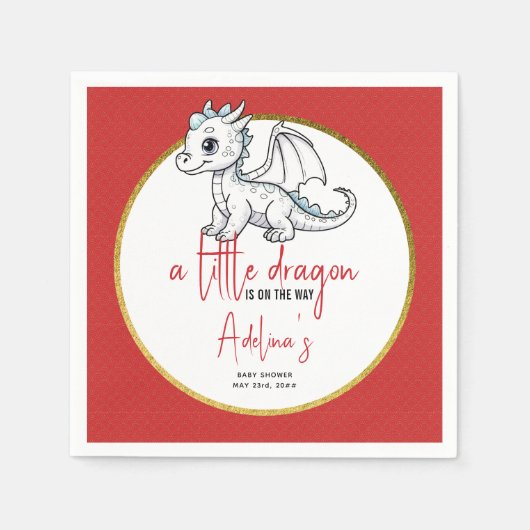 かわいい小さなドラゴンは途中の赤ちゃんシャワー スタンダードカクテルナプキン (正面)