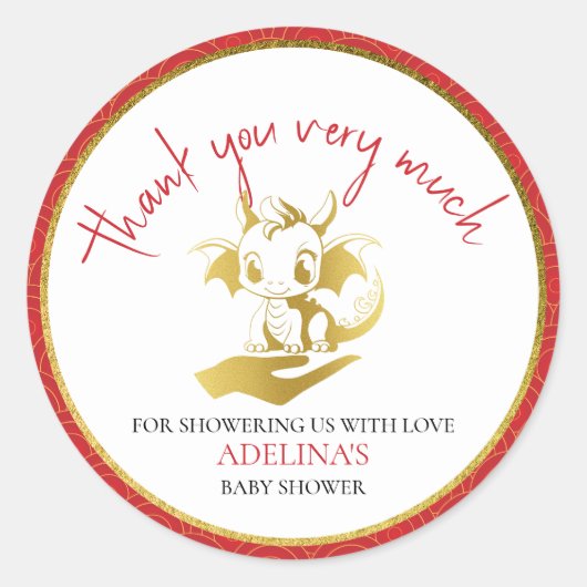 かわいい小さなドラゴンは途中の赤ちゃんシャワー ラウンドシール (正面)