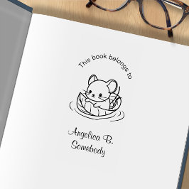 かわいい小さなネズミが葉に浮かぶ蔵書票 ラバースタンプ