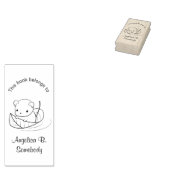 かわいい小さなネズミが葉に浮かぶ蔵書票 ラバースタンプ (押印)