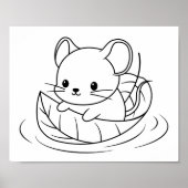 かわいい小さなネズミの葉のボートのぬりえページ ポスター (正面)