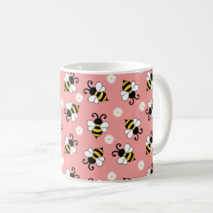 かわいい小さなハチとデイジーの花のパターン コーヒーマグカップ