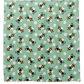 かわいい小さなハチとデイジーの花のパターン シャワーカーテン (正面)