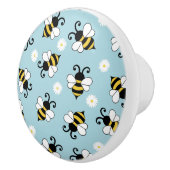 かわいい小さなハチとデイジーの花のパターン セラミックノブ (右)