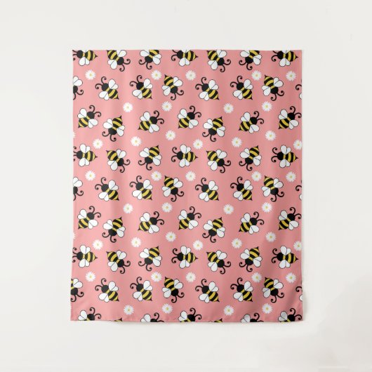 かわいい小さなハチとデイジーの花のパターン タペストリー (正面)