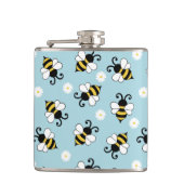 かわいい小さなハチとデイジーの花のパターン フラスク (正面)