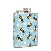かわいい小さなハチとデイジーの花のパターン フラスク (右)