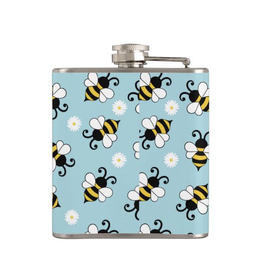 かわいい小さなハチとデイジーの花のパターン フラスク (裏面)