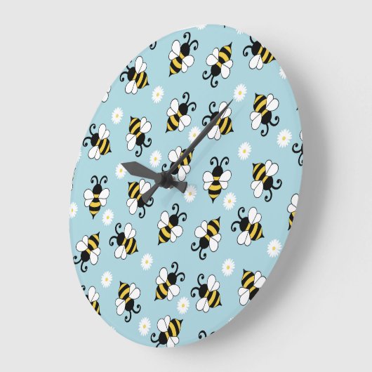 かわいい小さなハチとデイジーの花のパターン ラージ壁時計 (傾斜)