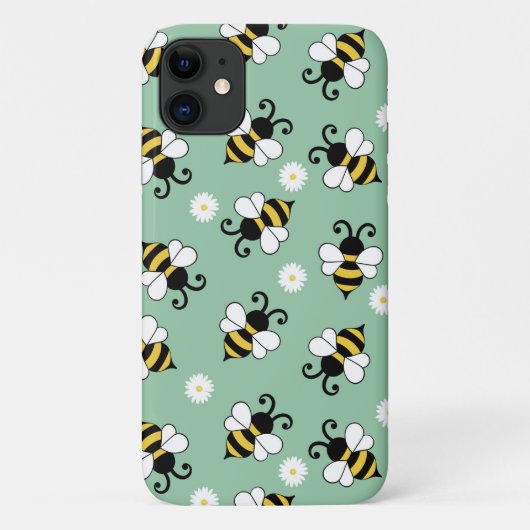 かわいい小さなハチとデイジーの花のパターン Case-Mate iPhoneケース (裏面)