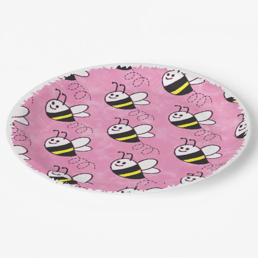 かわいい小さなハチのパターン水の色ベビーシャワー ペーパープレート (アングル)