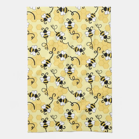 かわいい小さなハチのパターン キッチンタオル (縦)