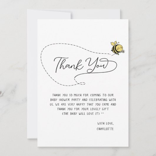 かわいい小さなハチの赤ちゃんシャワー サンキューカード (正面)