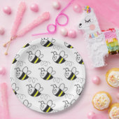 かわいい小さなハチ柄ホワイトベビーシャワー ペーパープレート (パーティー)