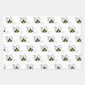 かわいい小さなハチ柄ホワイトベビーシャワー ラッピングペーパーシート (正面3)