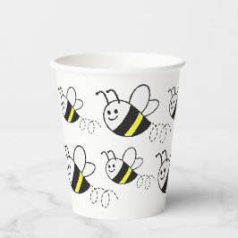 かわいい小さなハチ柄ホワイトベビーシャワー 紙コップ