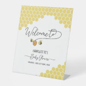 かわいい小さなハチ蜂ハニカムベイビーシャワーへようこそ 台座サイン (正面)