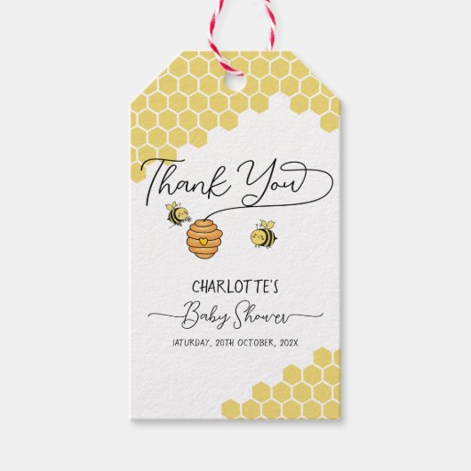 かわいい小さなハチ蜂ハニカムベイビーシャワー ギフトタグ (正面)