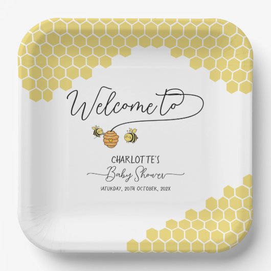 かわいい小さなハチ蜂ハニカムベイビーシャワー ペーパープレート (正面)
