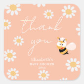 かわいい小さなハニービー女の子ベイビーシャワーありがとう スクエアシール (正面)