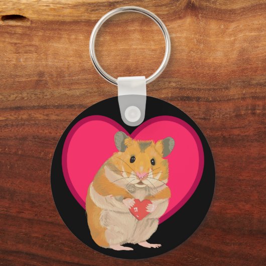 かわいい小さなハムスターが赤いハートを持って キーホルダー (裏面)