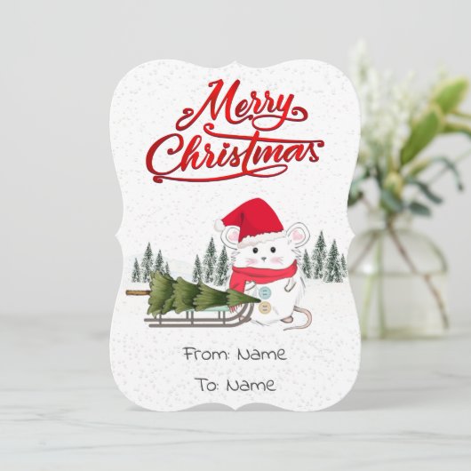 かわいい小さなハムスターのクリスマスツリー シーズンカード (スタンド正面)