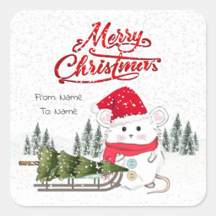 かわいい小さなハムスターのメリークリスマスツリー スクエアシール