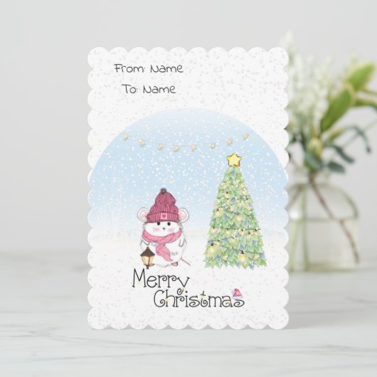 かわいい小さなハムスターのメリークリスマス シーズンカード (スタンド正面)